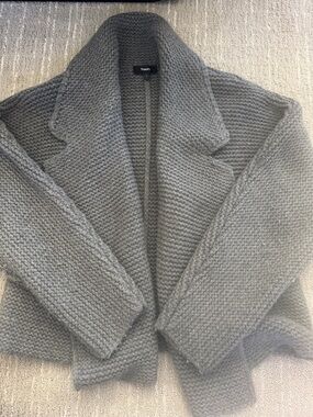 Theory Chunky Knit Gray Open Cardigan Sweater